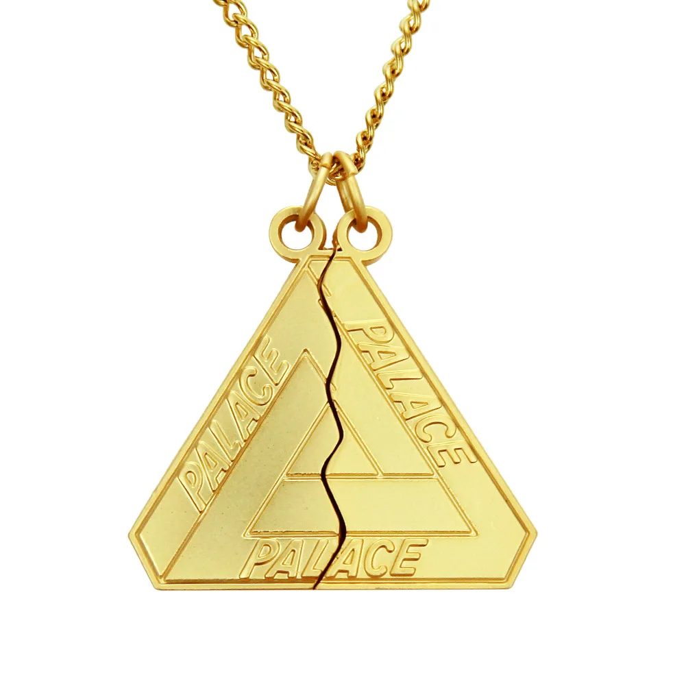 

WANGAIYAO new hip-hop personality trend triangle two halves split fashion men and women long stainless steel pendant necklace co