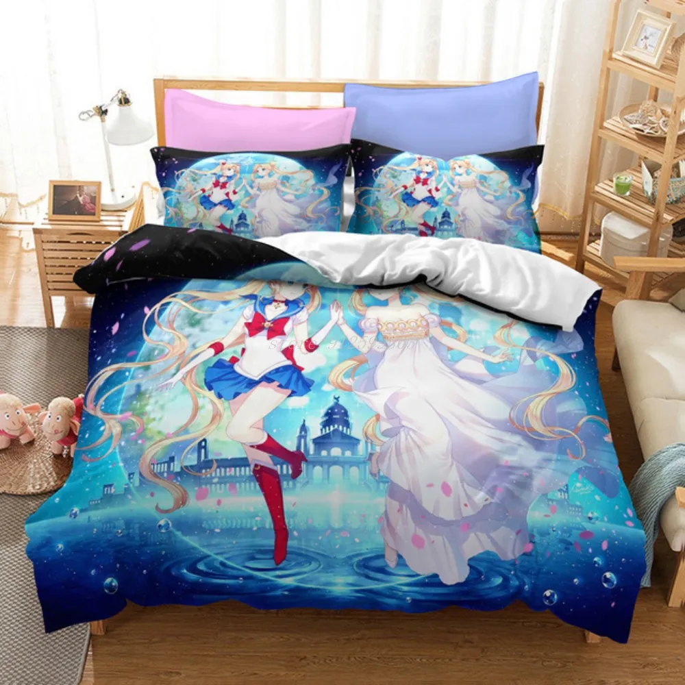 

Kawaii Sailors Moon Duvet Cover Pillowcase Bedding Set Single Twin Double Full Queen King Size for Girls Bedroom Decor