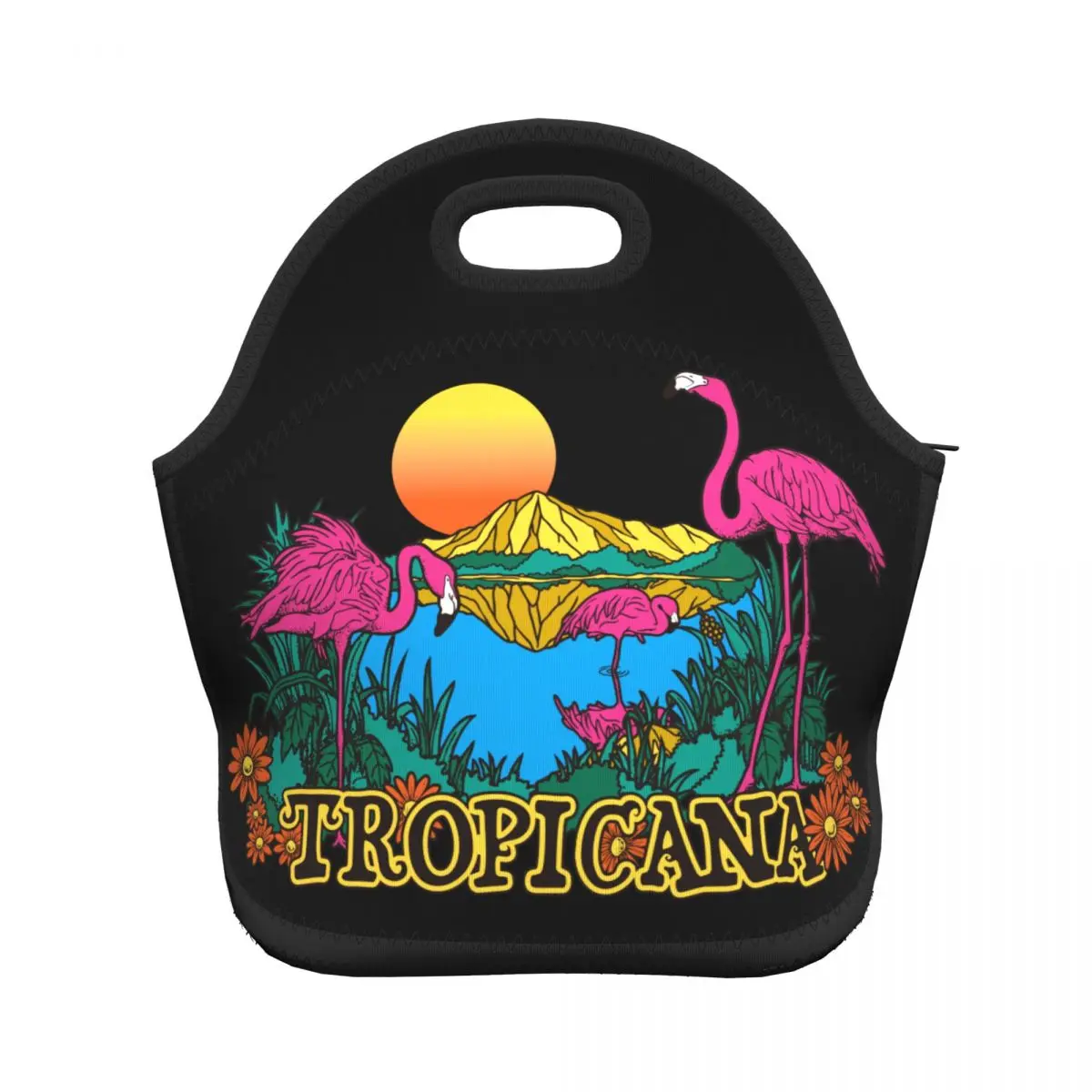 

Flamingo Women Girls Lunch Bags for Work School Picnic Camping Neoprene Top Handle Lunch Box Fruits Drinks Organizer Pouch Bags