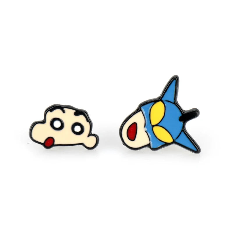 Crayon Shin-chan Аниме мультфильм Алиса в стране чудес Чеширский кот Русалочка серьги гвоздики милые Леон Матильда эмалированные Серьги для женщин и детей - Окраска металла: Crayon Shin-chan