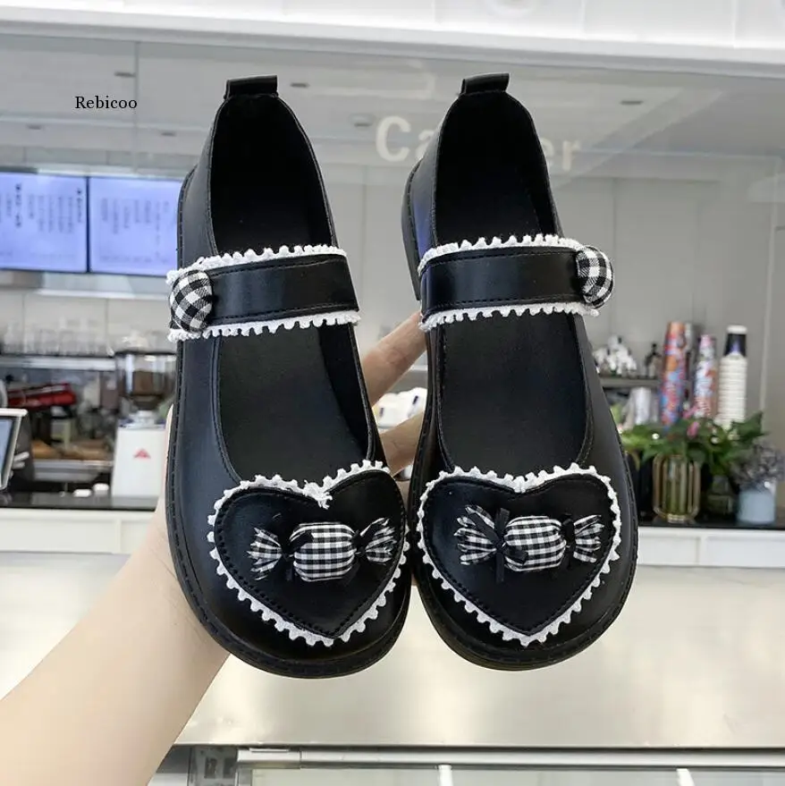

Lolita Japanese lace round head student soft girl leather shoes shallow mouth flat heel 1-3cm loli daily single shoes cosplay