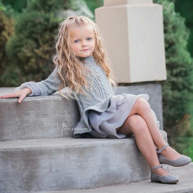 Свитер с длинным рукавом для маленьких девочек вязаное Сетчатое платье новинка