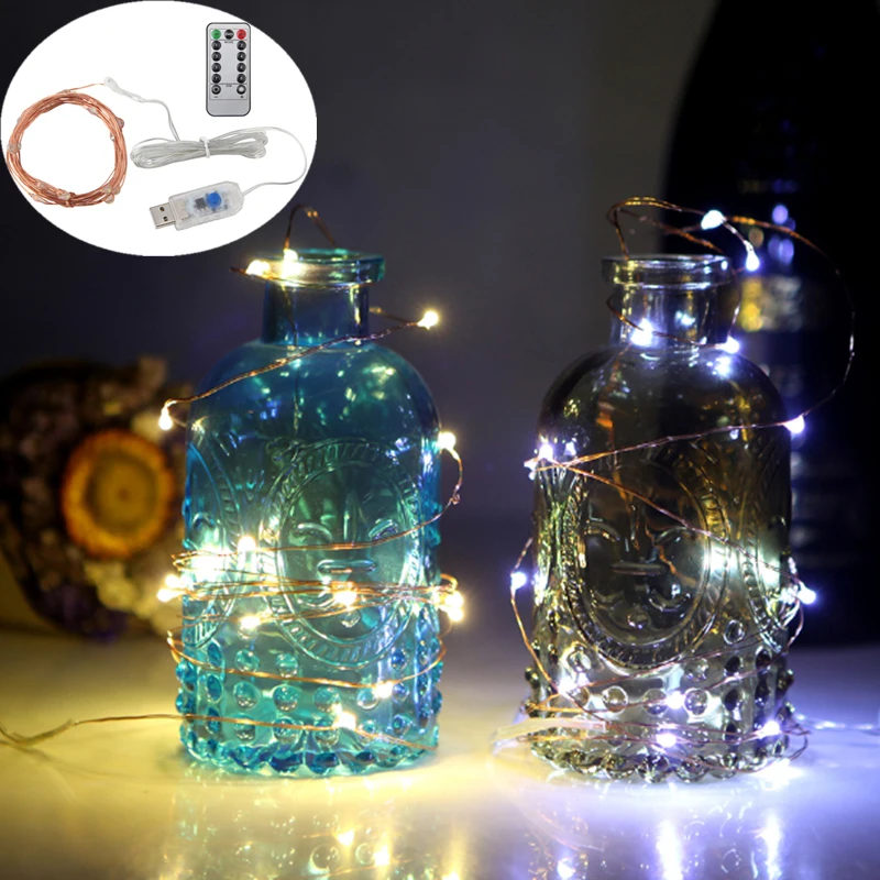 

Светодиодная гирлянда с таймером, медный провод 5 м, 50 светодиодов, сказосветильник украшение на Рождество, свадьбу, вечеринку, питание от USB,...