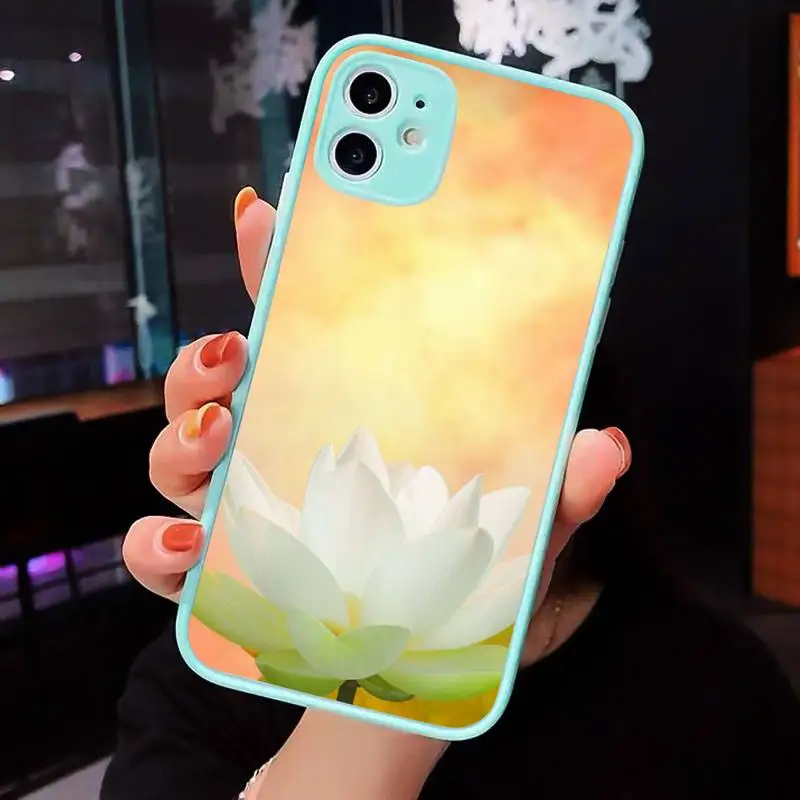 

Lotus Flowers Phone Case Matte transparent For blue iPhone 12 Mini 11 Pro XR XS Max 7 8 Plus X Back Cover