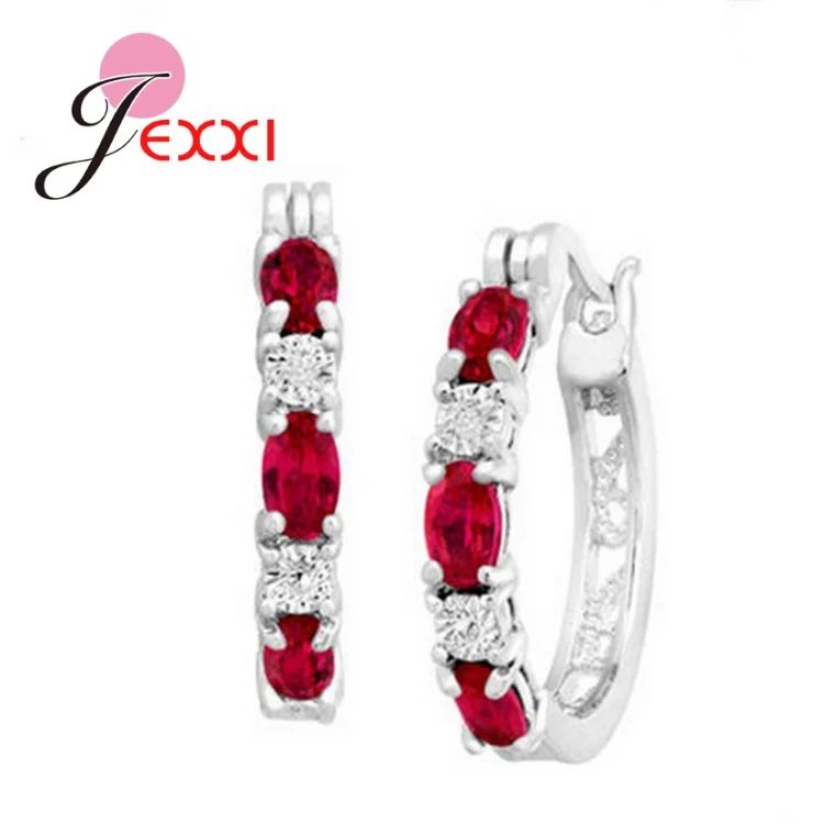 

Женские круглые серьги из серебра обруч с камнем пробы, с красным фианитом