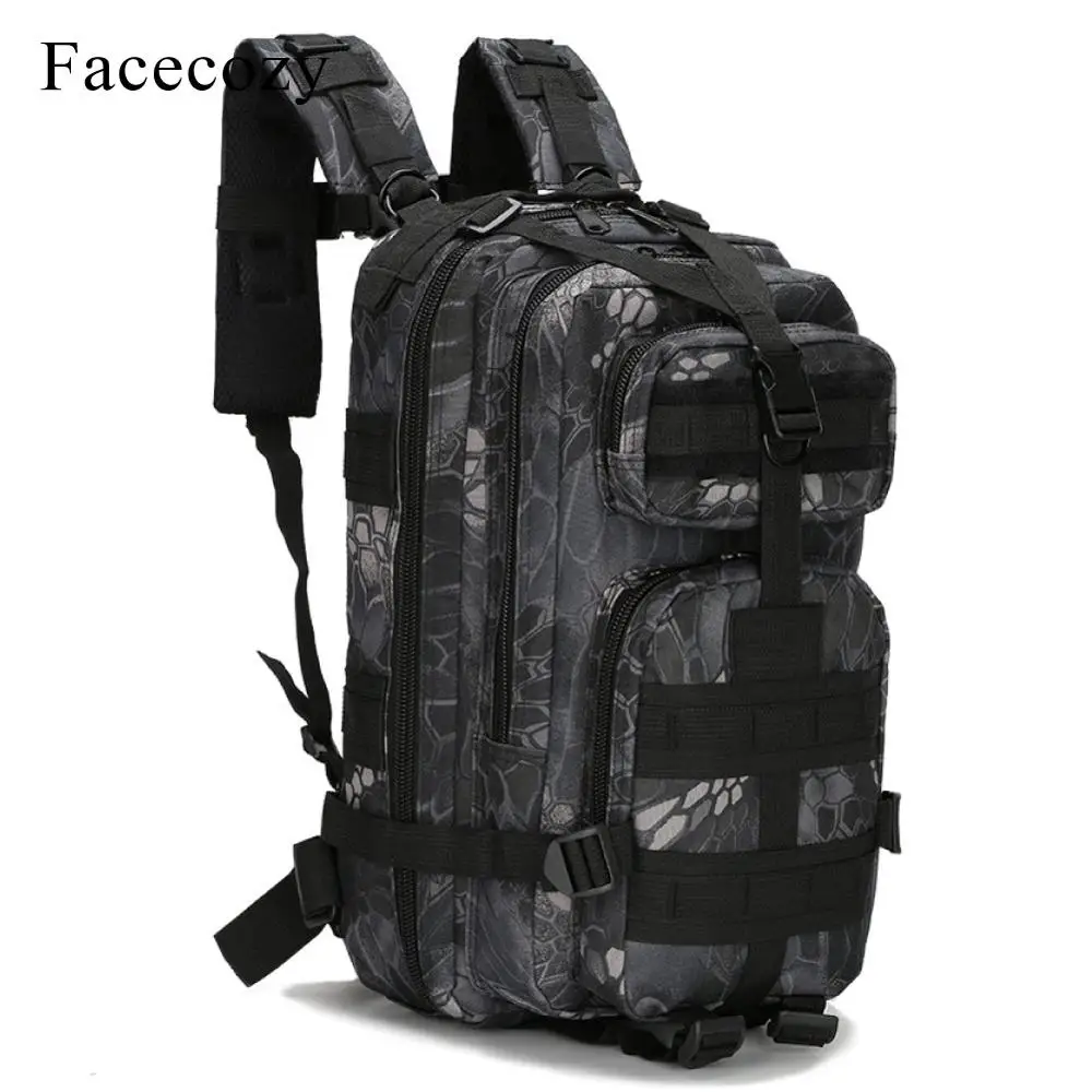 Facecozy Открытый походный военный тактический рюкзак камуфляж 600D нейлон треккинг Сумка для дорожного набора 25-30L маленький спортивный рюкзак - Цвет: Black Python