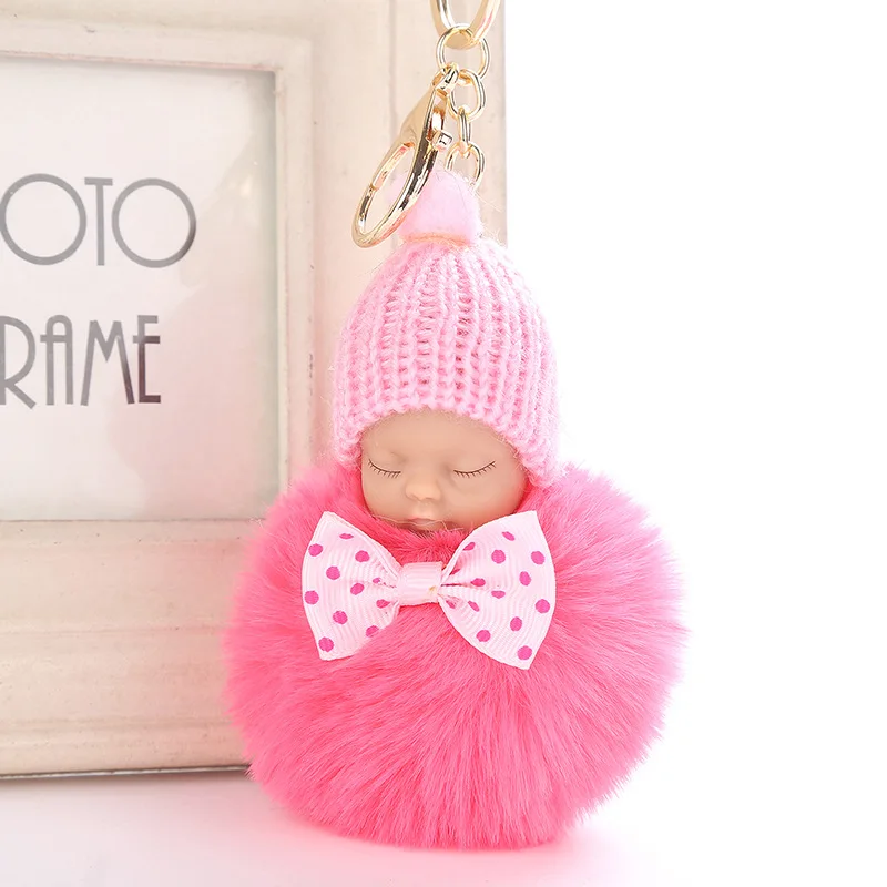 Кольцо для ключей с бантом и помпоном из искусственного кроличьего меха|Брелоки|