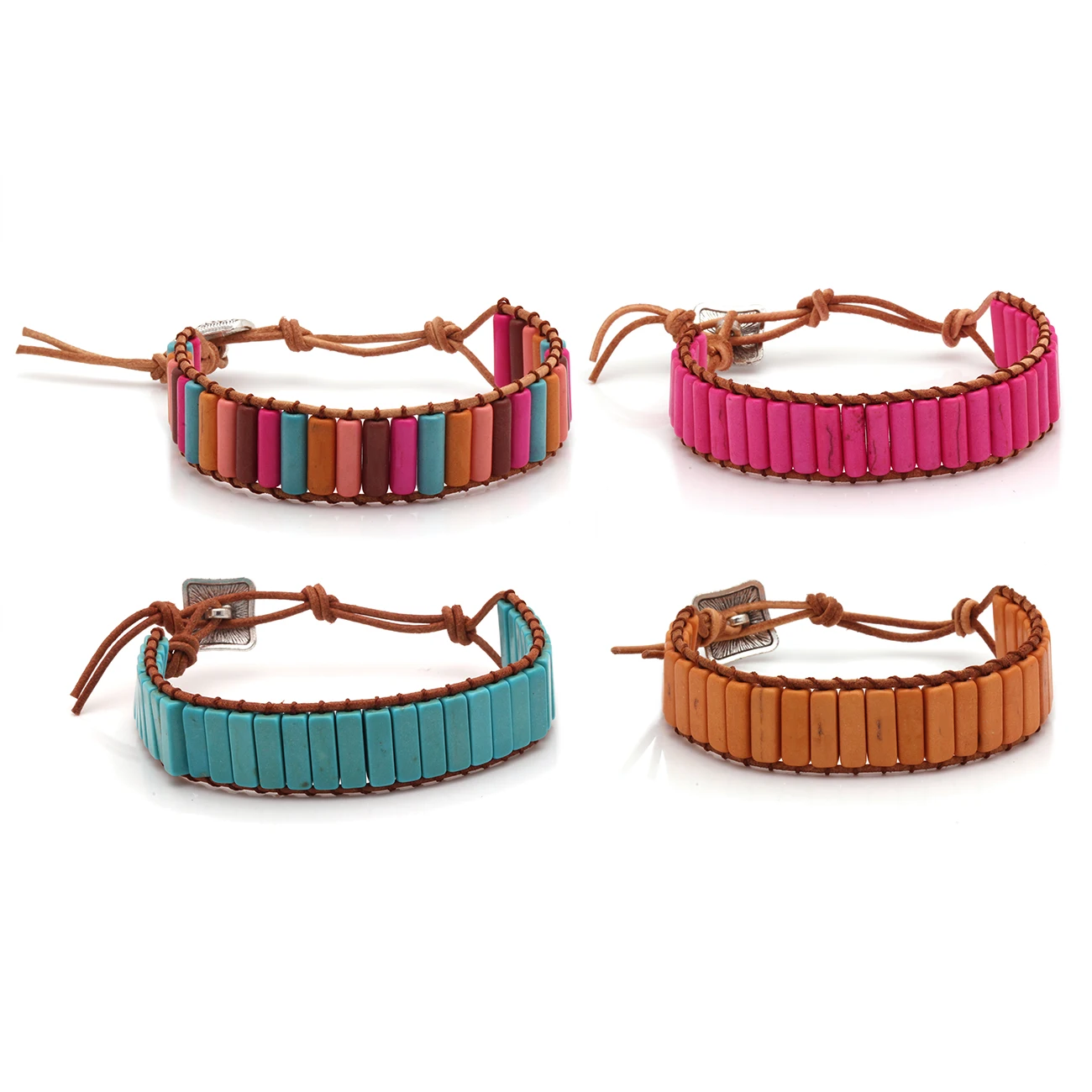 Браслет в стиле бохо для женщин и мужчин кожаный шнур с камнями Модный богемный