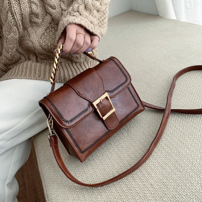 Винтажная сумка через плечо из искусственной кожи высокого качества однотонные