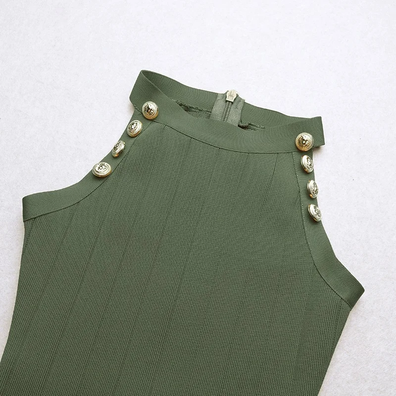 VC Новый Мода кнопки дизайн сексуальное платье без рукавов с круглым вырезом в