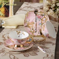 pastoral bird bone china tea cup saucer spoon set europe porcelain coffee cup 200ml mug tray cafe tumbler party drinkware