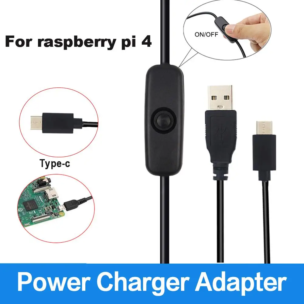 Кабель адаптера питания для Raspberry Pi 4 5 В 3 А шнур Type-C с кнопками ВКЛ./ВЫКЛ.
