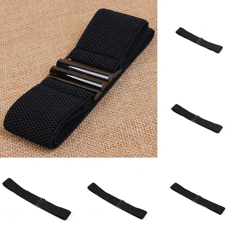 Женский широкий эластичный пояс 1 шт. 60-80 см черный длинный ремень с металлической