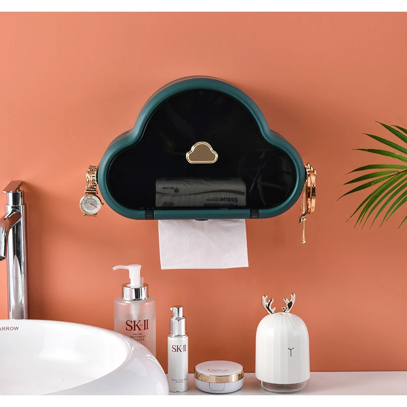 

Creative Cloud Shape Toilet Paper Storage Box Cover Wall Mounted Punch Free Roll Paper Holder Bathroom Waterproof Organizer Rack