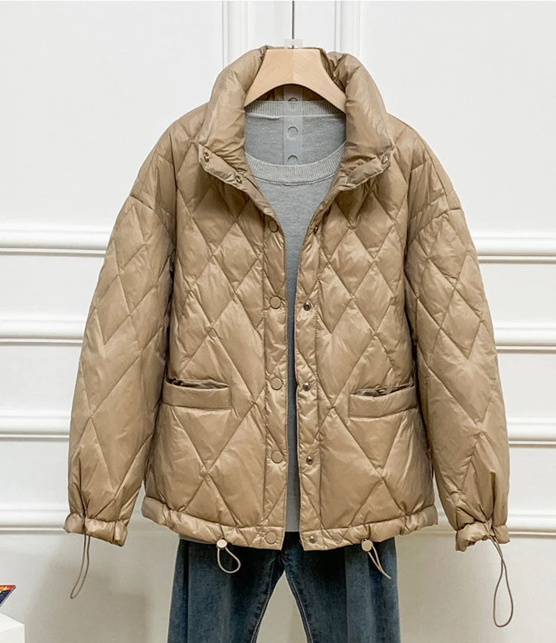 

Зимняя легкая пуховая куртка для женщин 2021, Модное теплое пальто на белом утином пуху, женские парки, хлопковое повседневное теплое пальто н...