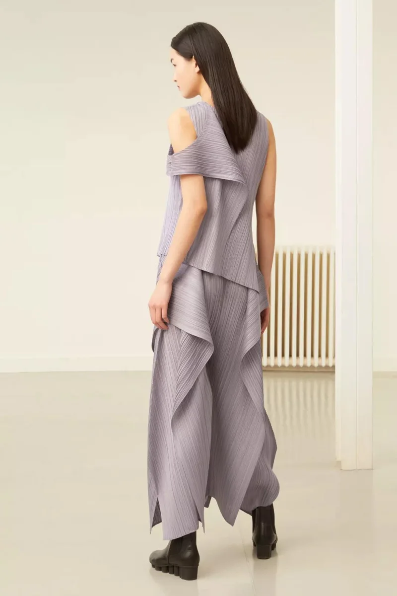 Miyake складные штаны костюм футболка широкие штанишки сплошной цвет