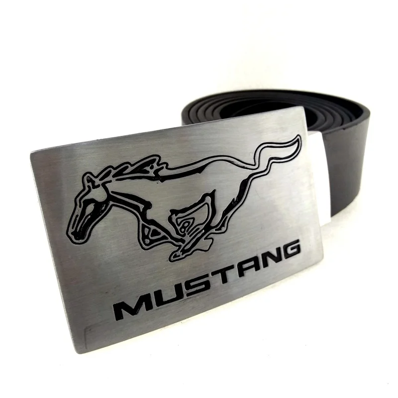 High Quality PU Leather Mens Belts Silver Mustang Horse Square Metal Belt Buckle For Jeans Western Cowboy Cinto Masculino