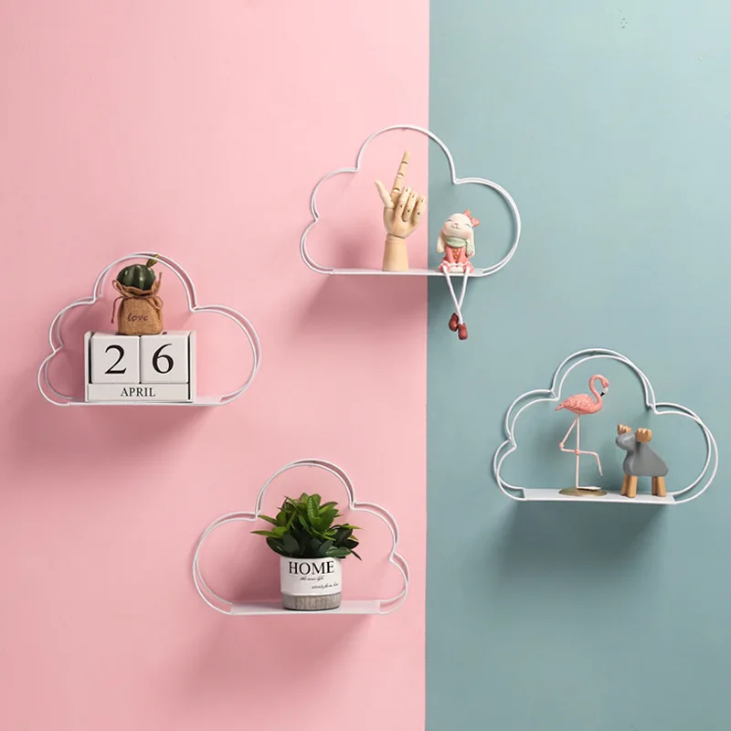 

Nordic Iron Cloud Shape Iron Storage Racks Hanging Decor Storage Holder Rack Shelves for Home Living Room Wall Decoration