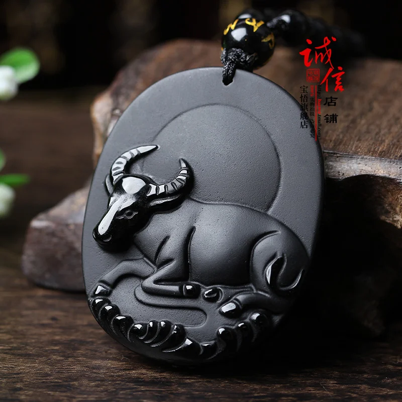 Ожерелье с бусинами из натурального черного обсидиана ручная работа Зодиак