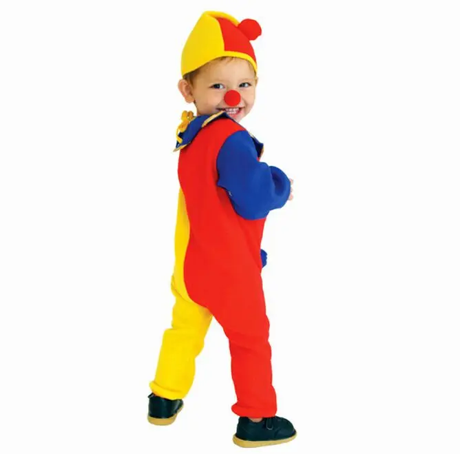 

new Children Kids Baby Yellow Red Blue Spliced Romper Hat Halloween Carnival Clown Circus party Cosplay Costumes