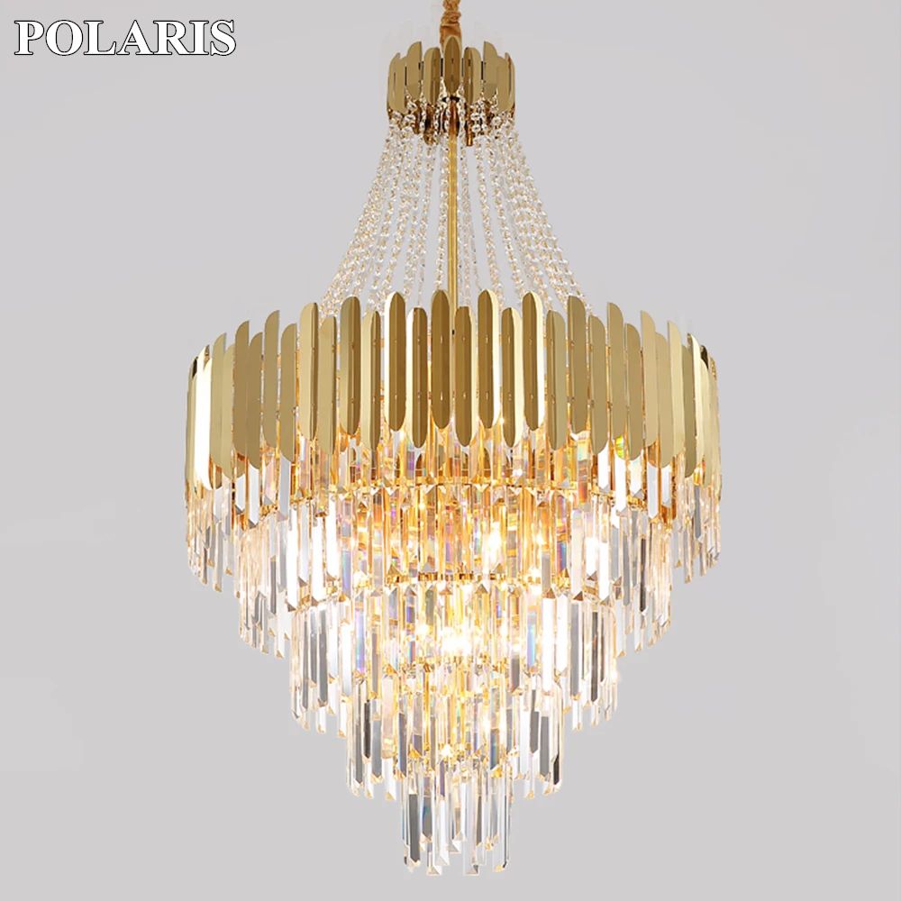 Современный хрустальный светильник люстра с золотыми кристаллами подвесной для