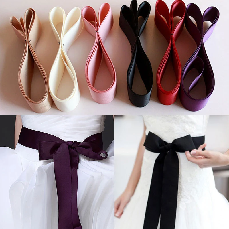 Satin Ribbon Wedding Belt Solid Color Bridal Dress Sash DIY Bowknot Gift Wrapping Ribbon 4cm Wide Waist Ribbon Belt Waistband