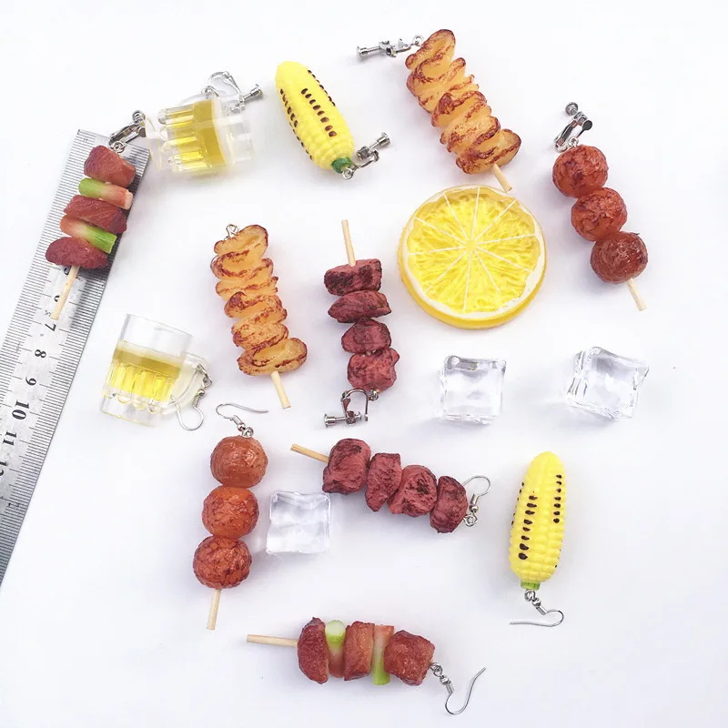 

AVEBIEN Kebab Beer Cup Asymmetry Earrings pendants Hip Hop Girl Ear Clip Plaster Food Resin Earrings for Women 2020 Trendy