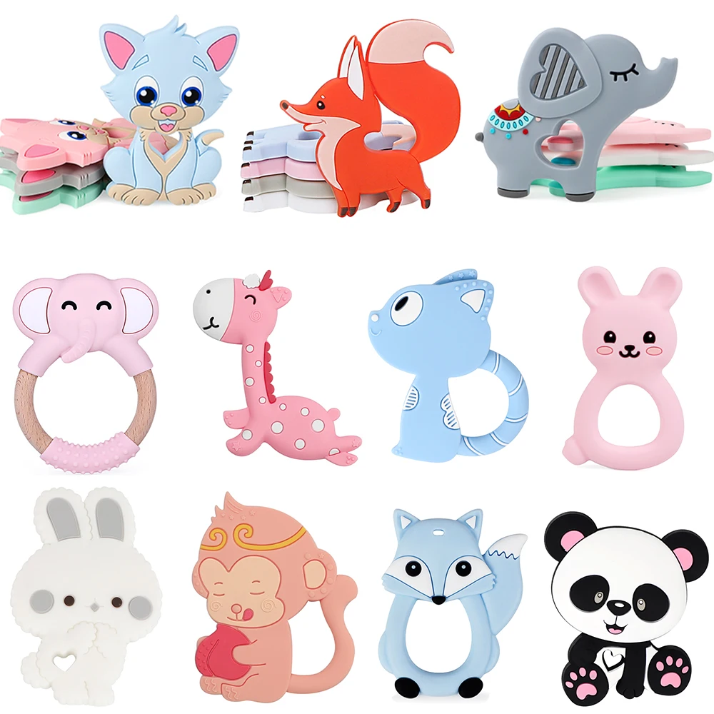 

BPA Free Animal Silicone Teethers 1PC Baby Teething Necklace Toy Fox panda elephant Food Grade Silicone Cartoon Nursing Tiny Rod