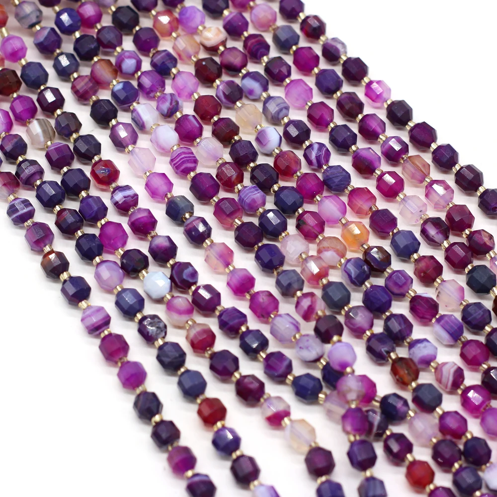 

Natural Stone Purple Stripe Agates Bead Round Faceted Onyx Loose Spacer Beads for Jewelry Making DIY Bracelet Necklace Accessory