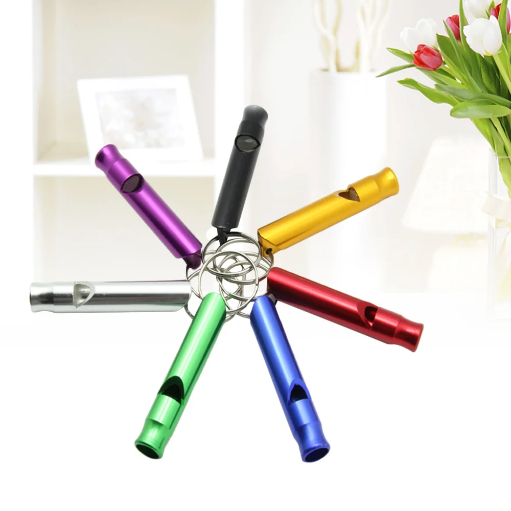 

6pcs Aluminum Whistles Emergency Survival Whistles with Key Ring Chain for Sport Referee Hiking Camping Climbing (Random Color)
