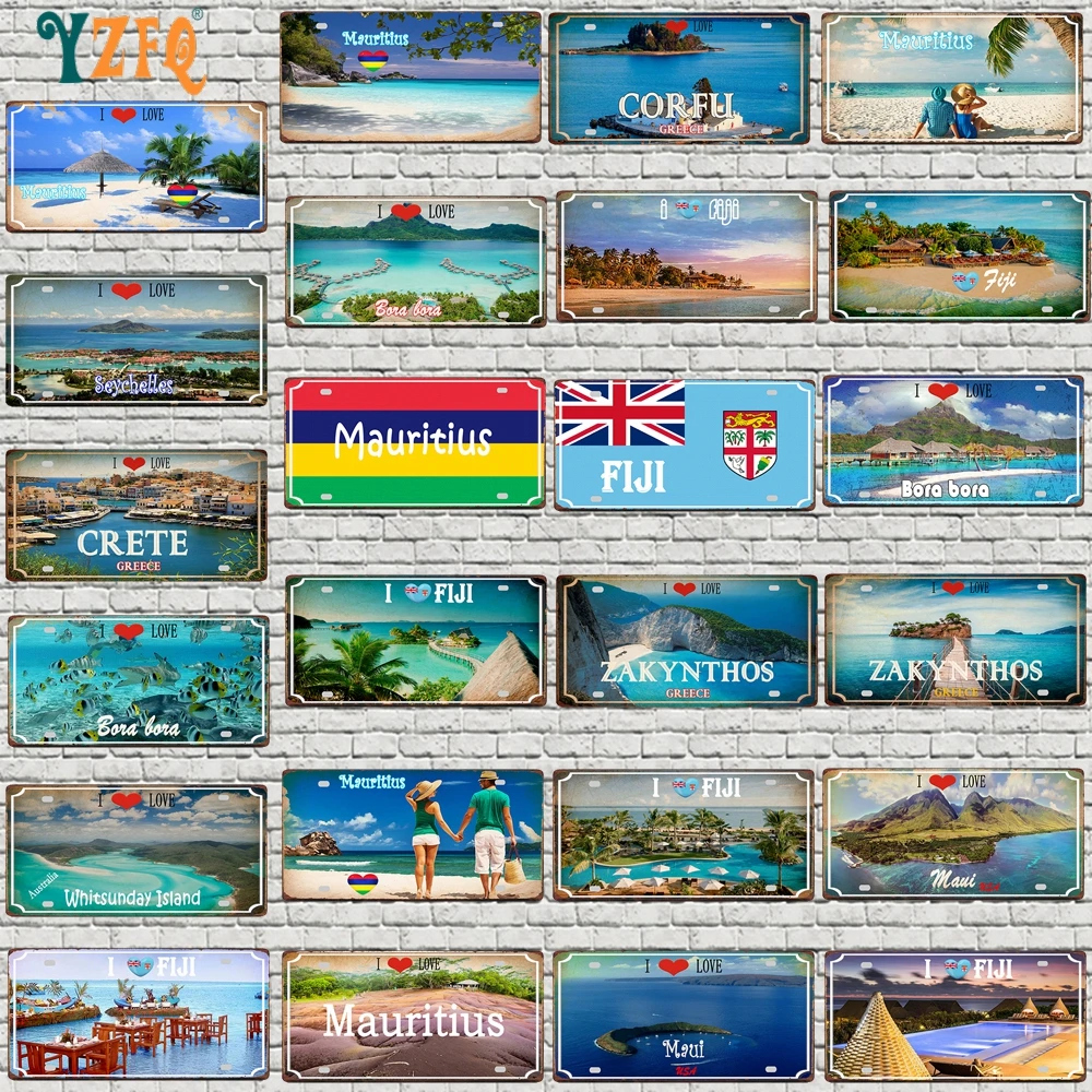 [Yzfq】fiji Flag винтажные металлические вывески О. Бора бора МАИ дорожный сувенир для