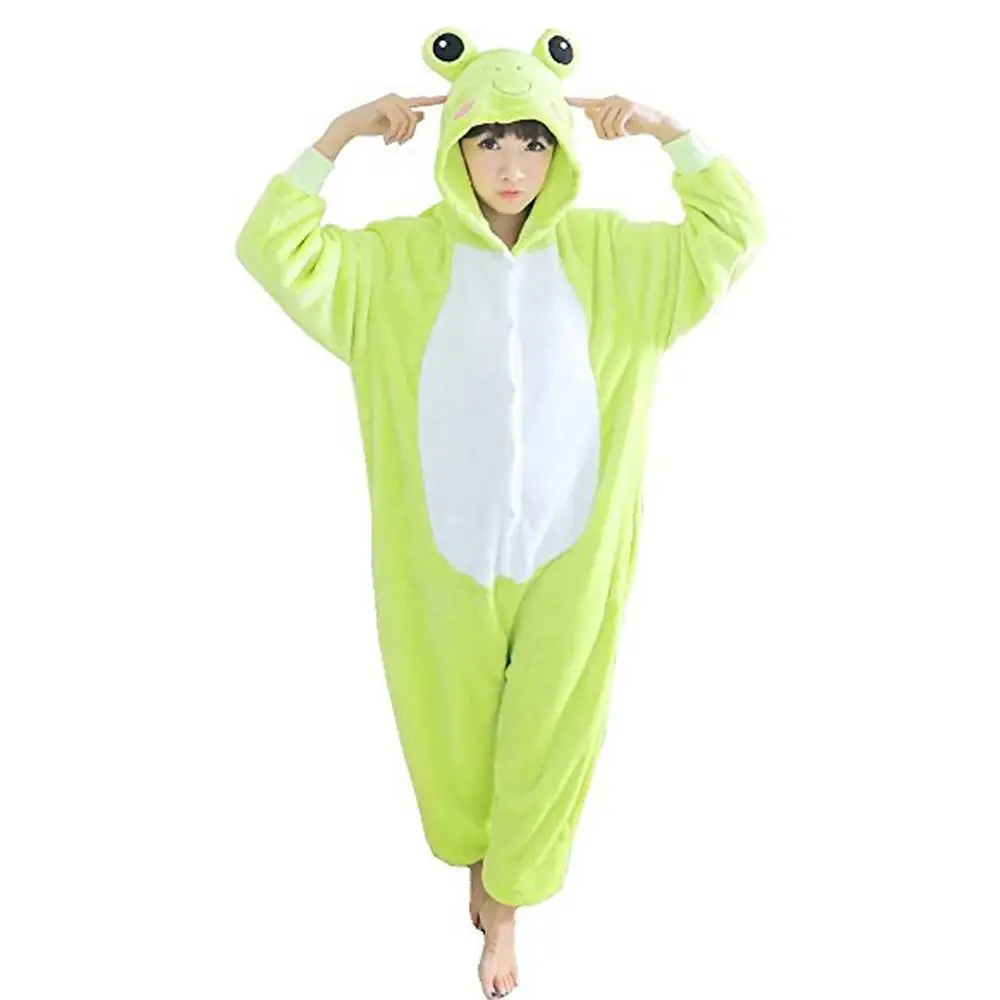 2019 Winter Women Kigurumi Onesie Frog Pajamas Sets Cute Flannel Animal Pajama Nightie Warm Hooded Sleepwear Costume
