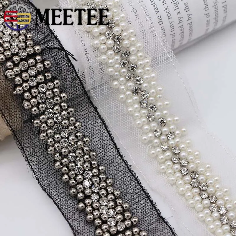 2 ярда жемчужные кружева отделка сетка стразы лента ткань сделай сам свадебное