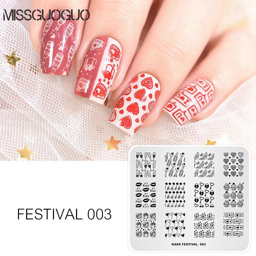 MISSGUOGUO дизайн ногтей штамповка шаблон пластины сердце рисунки на ногтях