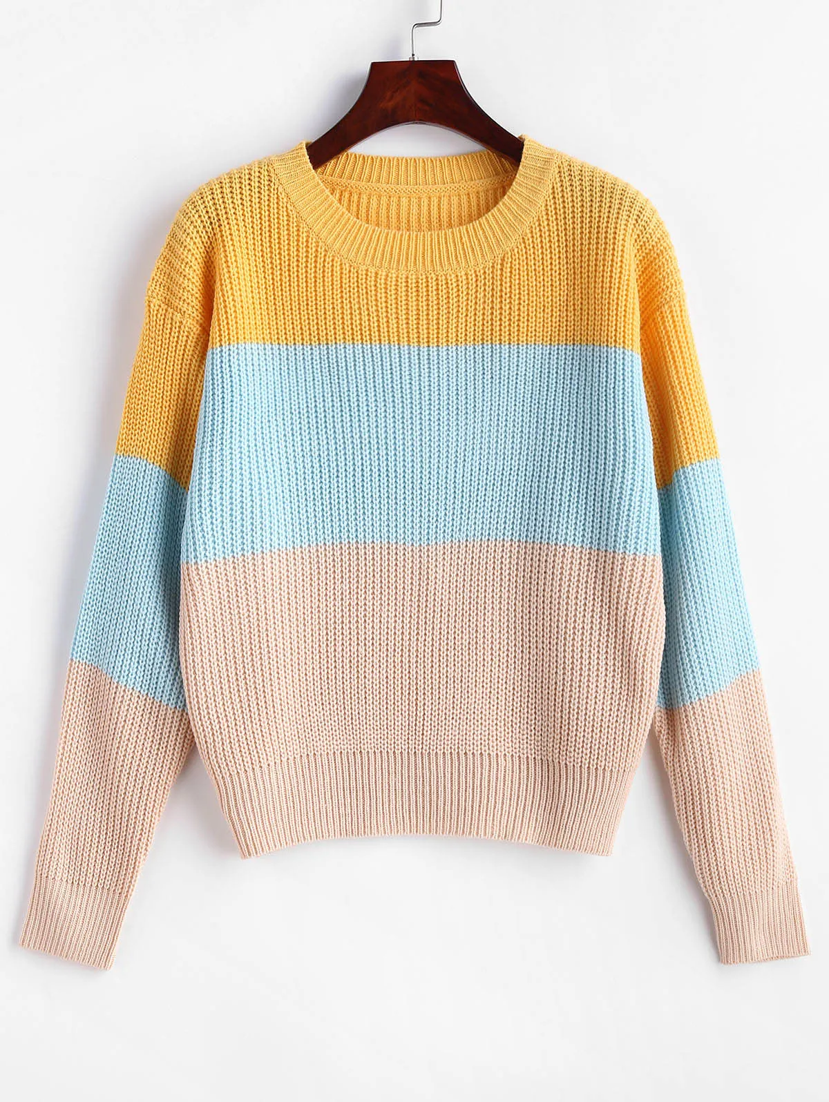 Женский контрастный свитер Zaful зимний Повседневный пуловер в полоску с круглым