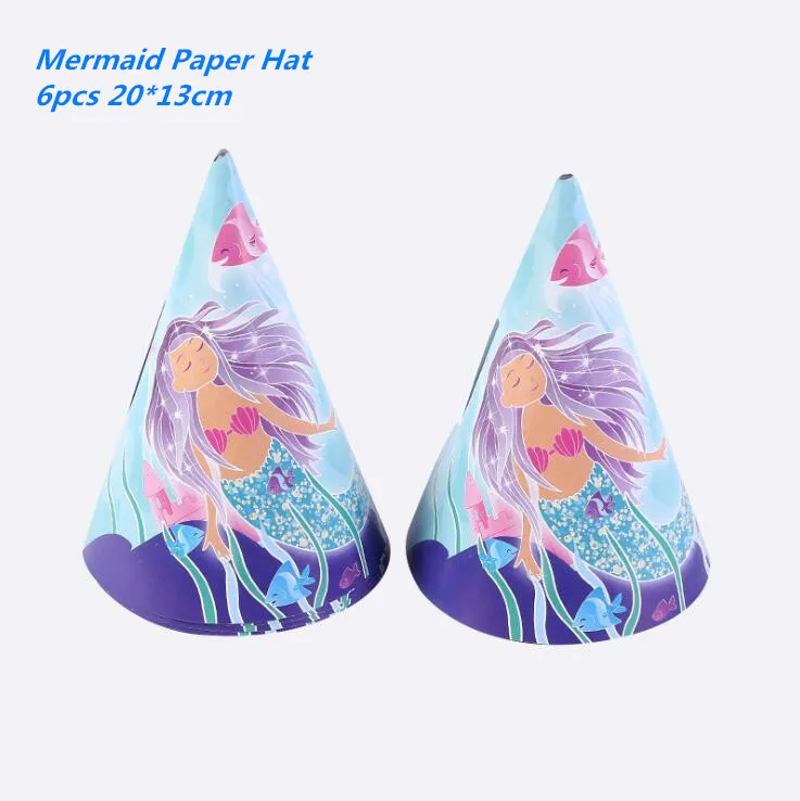 6pcs hat 10 шт. Русалочка бумажная Конфета попкорн Подарочная коробка Висячие десертные сумки подарки для девочек на свадьбу День рождения вечерние украшения Русалочки - Цвет: 6pcs hat