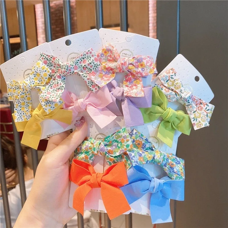 

2PCS Small Fresh Floral Bow Hairpin Children's Macaron Color Press Clip Bangs Clip Side Clip