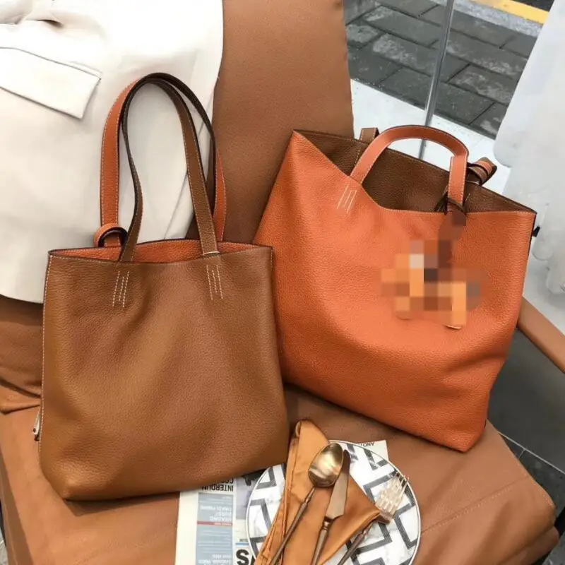 

CHSANATO Simple Casual Double Sides Genuine Leather Women Shoulder Bag Luxury Brand Designer Lady Handbags Large Female Totes