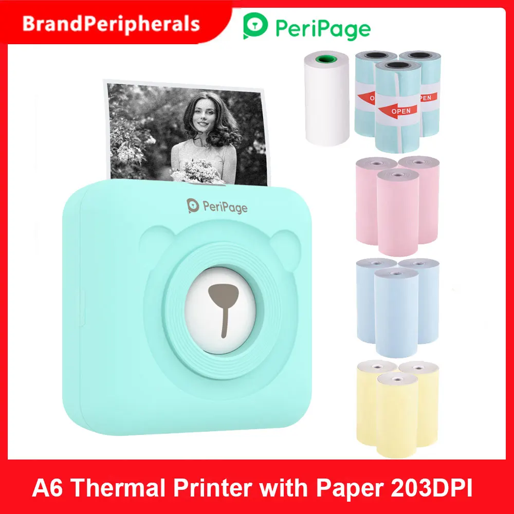 Портативный термопринтер PeriPage A6 фотобумага карманная печать 58 мм беспроводное