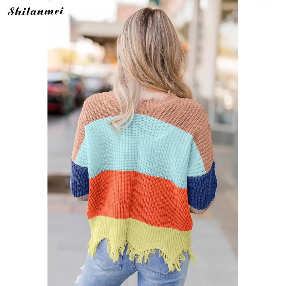 Свитер Женский вязаный с V-образным вырезом длинным рукавом | Женская одежда