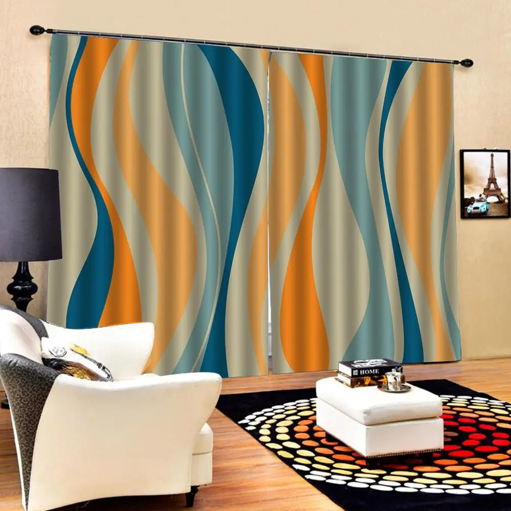 

orange curtains morden waves curtains Luxury Blackout 3D Curtains For Living room Bedding room Office Decoration curtains