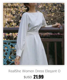 RealShe Fashion Women Dress Ladies V Neck Half Sleeve Button Solid White Dress Robe Ladies Summer Elegant Casual Long Dresses