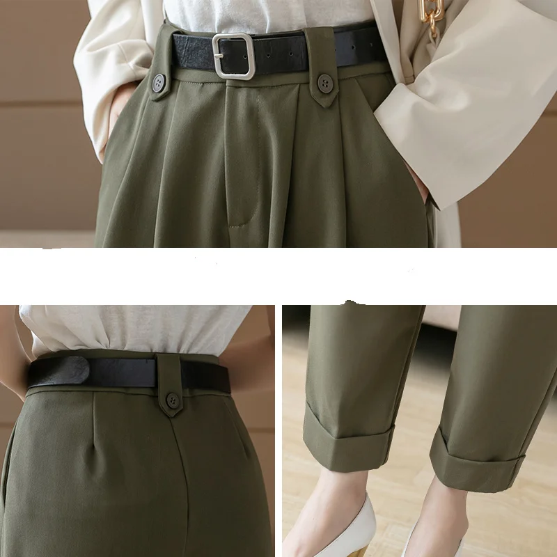 

REALEFT 2020 Vintage Women's Casual Pants Korean Style Autumn High Waist Fashion Ankle Length Office Ladies Trousers Female