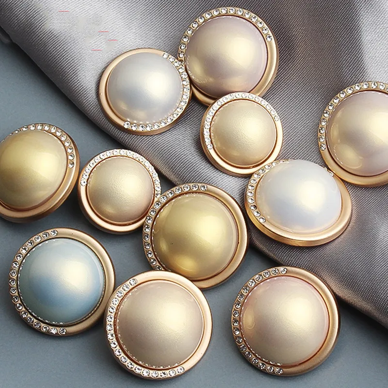 

10PCS Metal Button Coat Sweater Round Clothes Decorative Fashion Inlaid with Rhinestone Pearls Hand-sewn Button Accessories