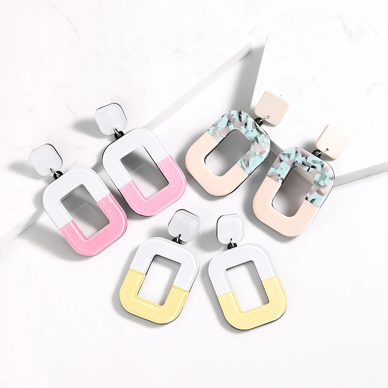 Двухцветные Акриловые серьги для женщин богемные большие квадратные Висячие