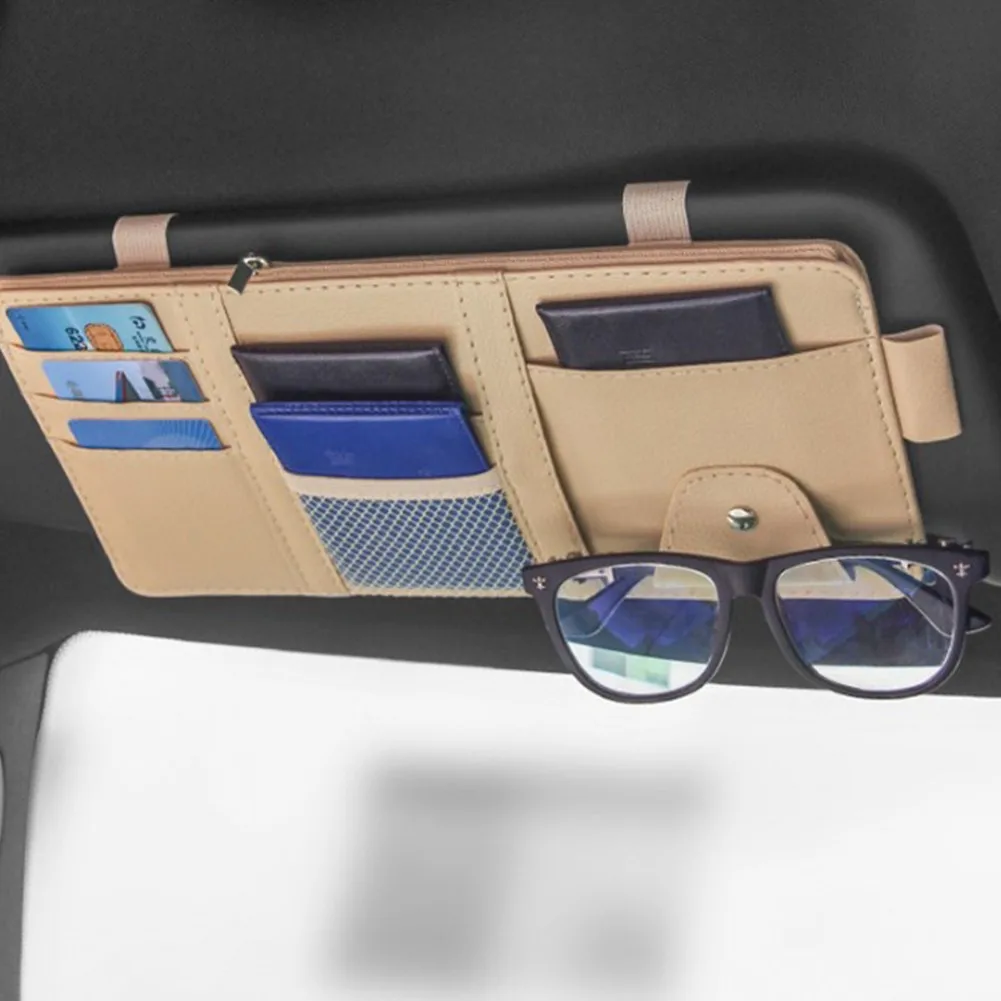 

Car Sun Visor Pocket Organizer Pouch Card Pen Glasses Storage Bag General Synthetic Leather Storage Bag Interior Accessories