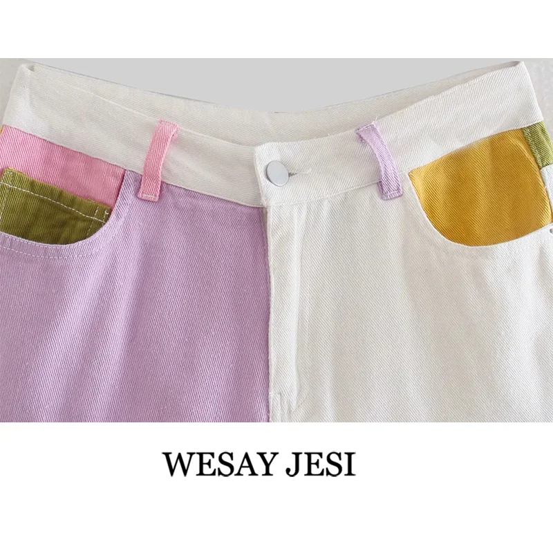 

WESAY JESI Women's Clothing Suits Sweet Irregular Candy Color Cloth Patchwork Short Coat Long Sleeve Breasted Jacket Chic Top
