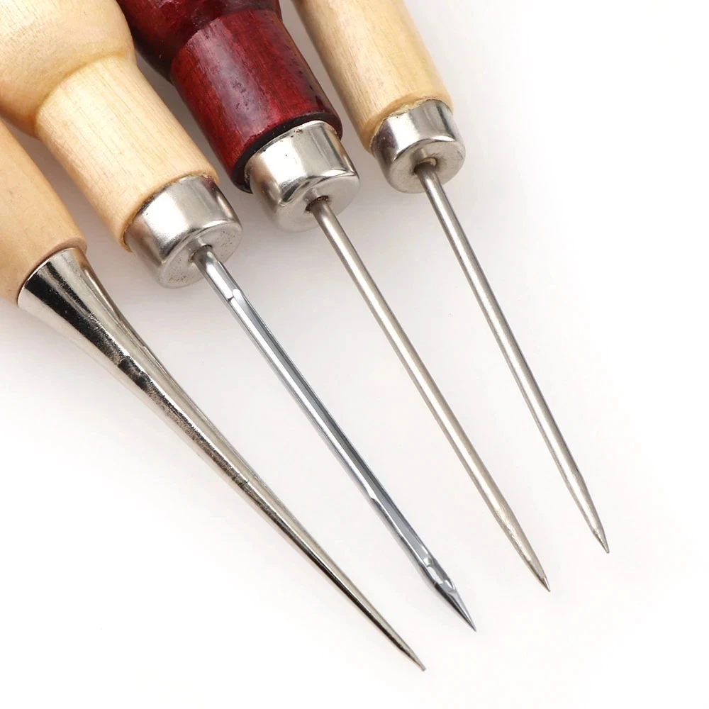 

4Pcs/set 4 Styles Boxwood Redwood Gourd Canvas Leather Sewing Shoes Wood Handle Tool Awl Hand Stitching Taper Needle Tool Craft