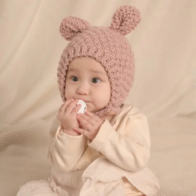 

Зимняя вязаная теплая мягкая Шапка-бини ручной работы для маленьких мальчиков и девочек шерстяная шапка милая детская шапка для защиты уше...