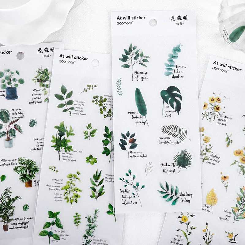 

1PCS Plant Leaf Ccute Flowers Literature And Art Hand-Painted DIY Hand Account Label Siary Stationery Photo Album Sticker